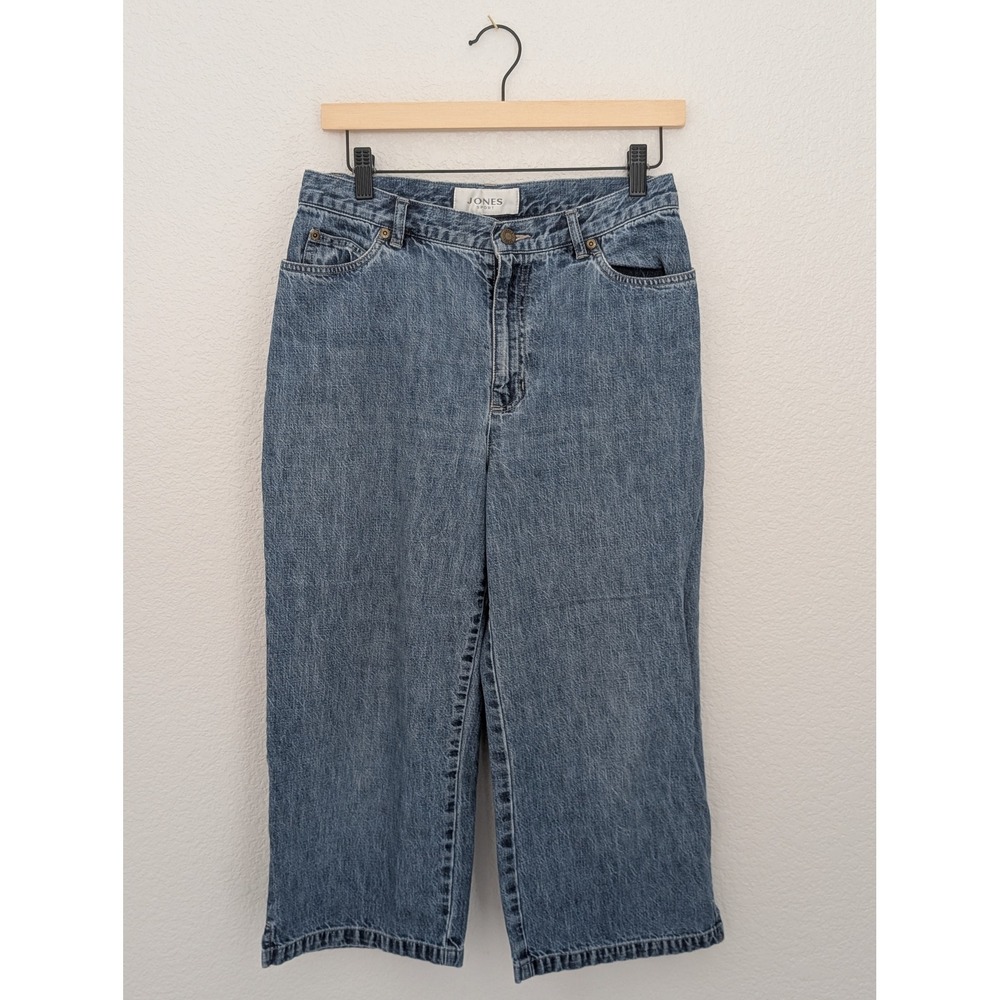 Jones Sport Womens High Waisted Wide Leg Denim Capri Jeans Blue Size 8